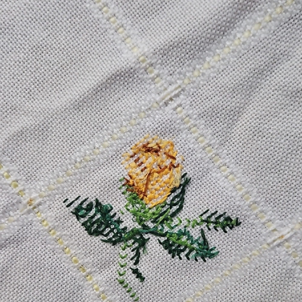Vintage Handmade Cross-stitched Floral Table Runner Table Topper - Picture 8 of 8